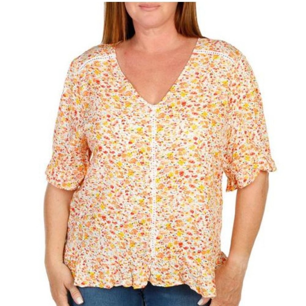 Floral and ivy orange floral shirt sleeve top‎